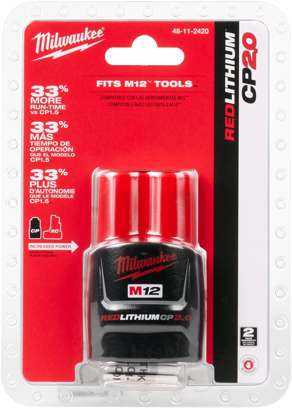Bateria 12V 2AH Ions de litio CP Milwaukee - 48-11-2420 - Imagem 4