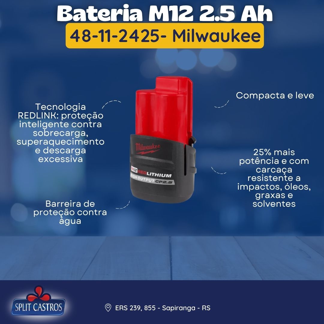 Bateria 12V 2,5Ah Íons De Lítio High Output CP 48-11-2425 Milwaukee - Imagem 7