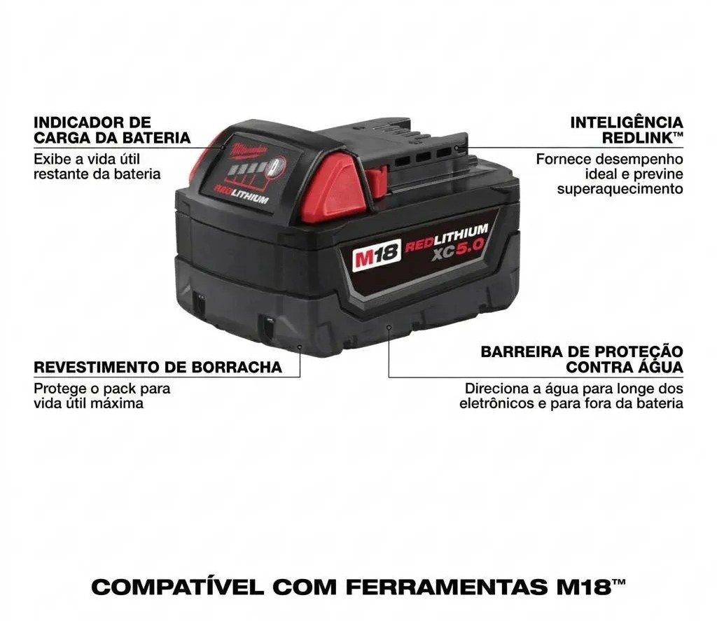 Bateria Milwaukee M18 REDLITHIUM XC 5.0 – 18V 5,0 Ah – 48-11-1850 - Imagem 3
