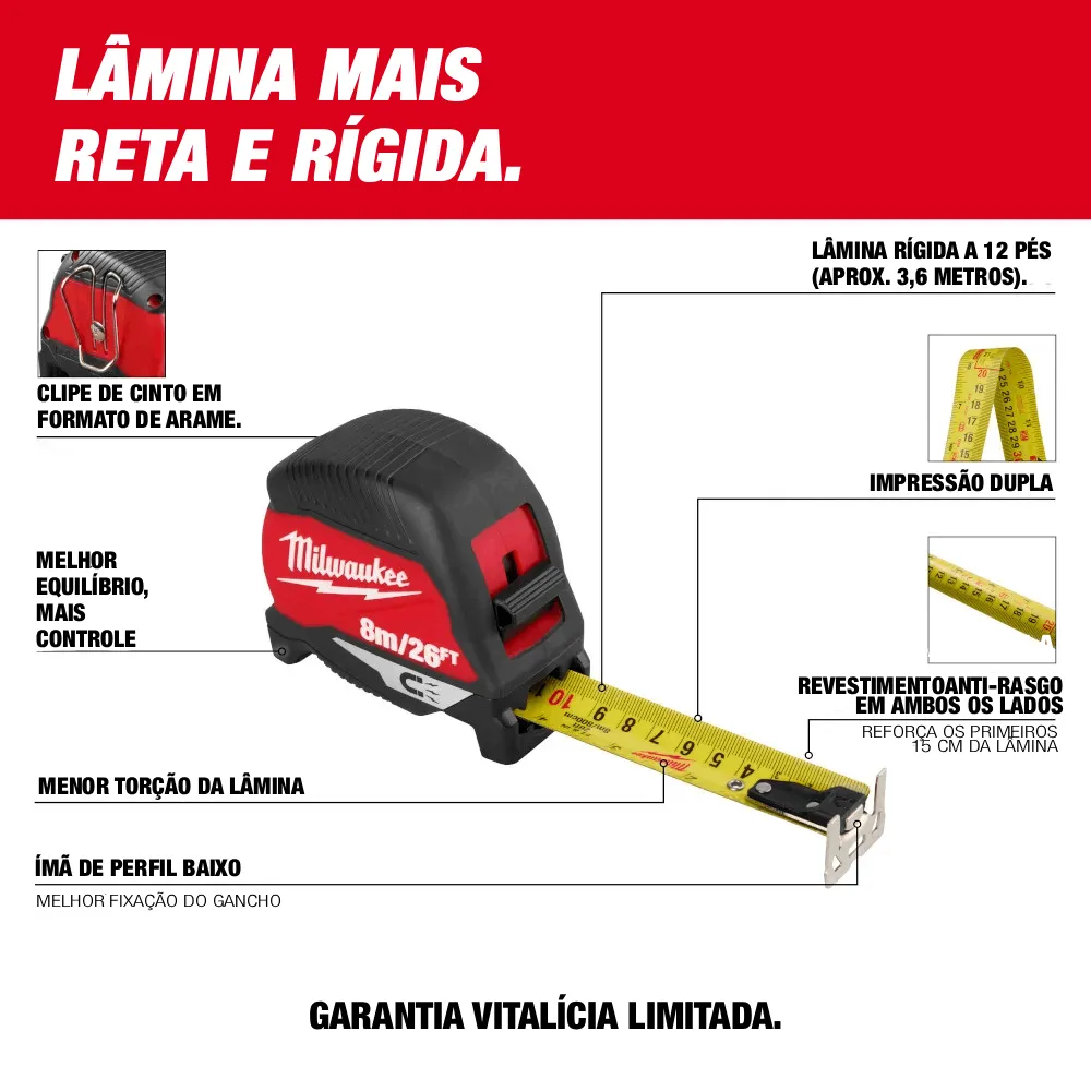Trena 8 metros com imã - Milwaukee 48-22-1026M - Imagem 5